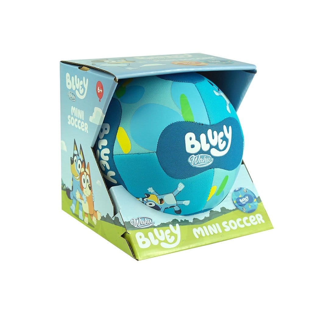 Bingo and Bluey Wahu Neoprene Mini Soccer out of pack on white background