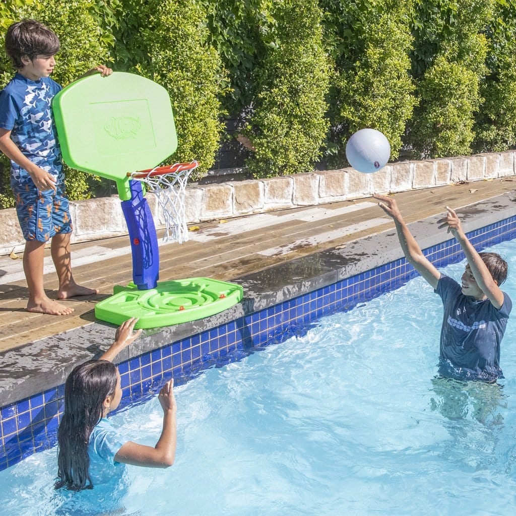 Children in pool playing with the Wahu 3 in One Game Pack